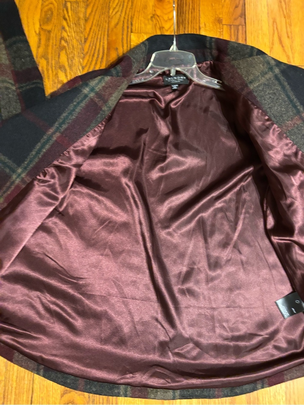 Laundry By Shelli Segal Plaid Peacoat in Black, Burgundy & Olive - Picture 7 of 10